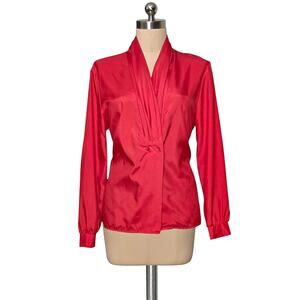Lauren Lee Vintage 80's 90's Red Polyester Button Front Blouse Top 10
